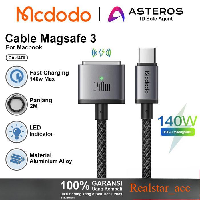 MCDODO CA-0140 CA-1470 Kabel 2in 1 Magsafe 3 + PD3.1 Type C Fast Charging 140w -240w - CA-0140 2in 1