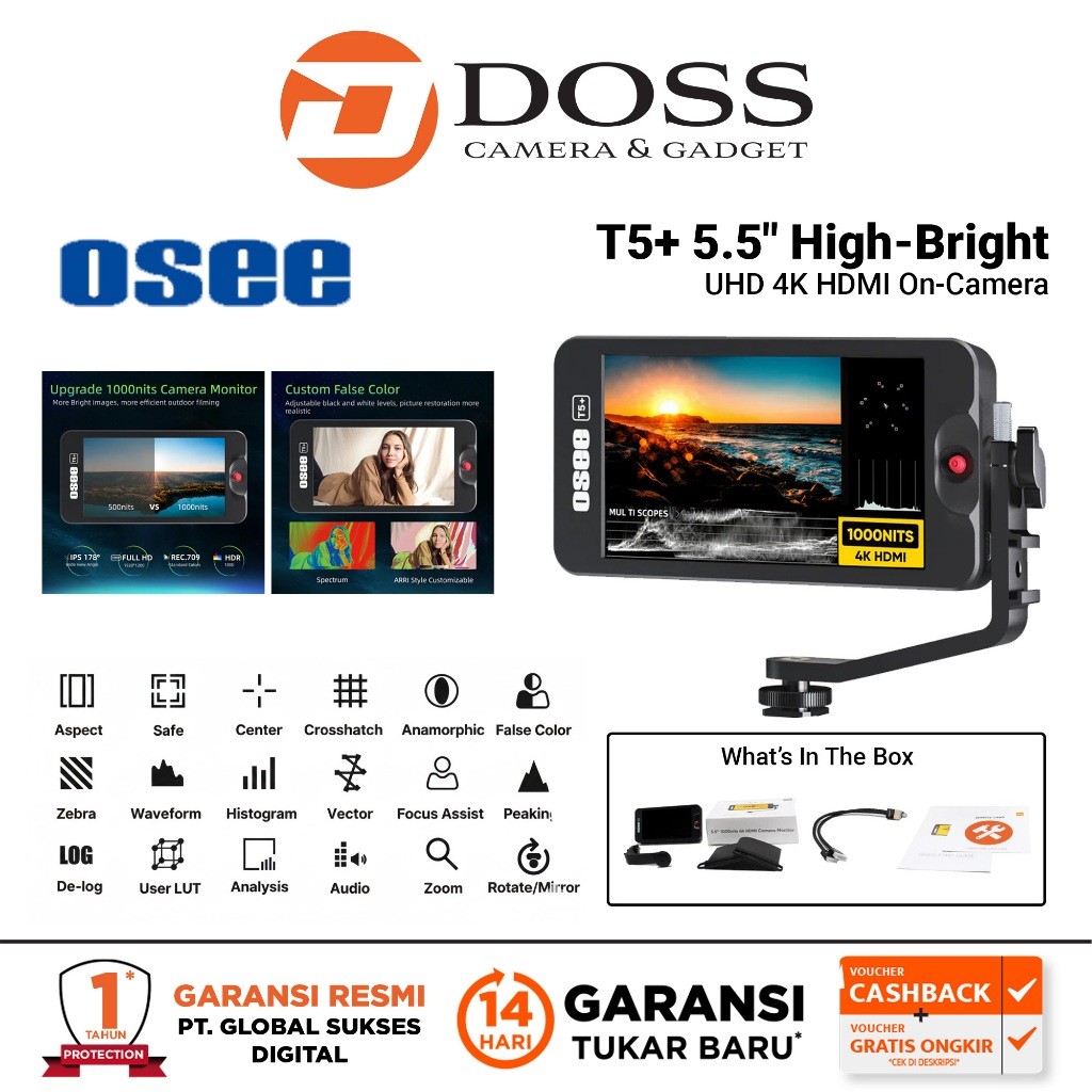 OSEE T5+ 5.5" High-Bright UHD 4K HDMI On-Camera Monitor Kit