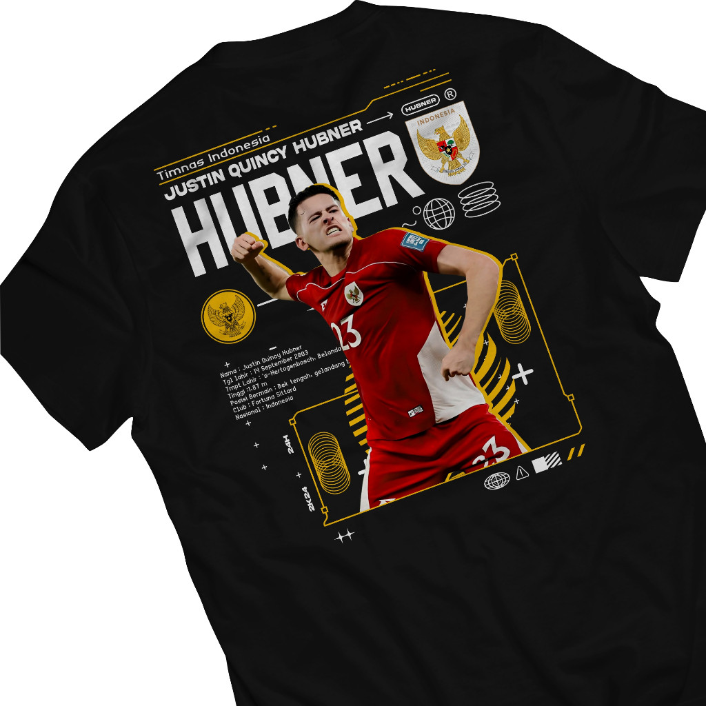 Baju Kaos Justin Hubner Timnas Indonesia Streetwear New Series Combed 30s Official Pemain Timnas Ind