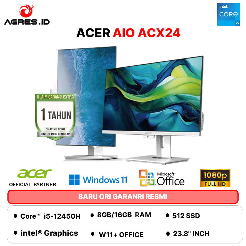 ACER AIO Aspire All in ACX24 Core i5 12450H - 16GB 512GB WINDOWS 11 + OHS2024  24 INCH