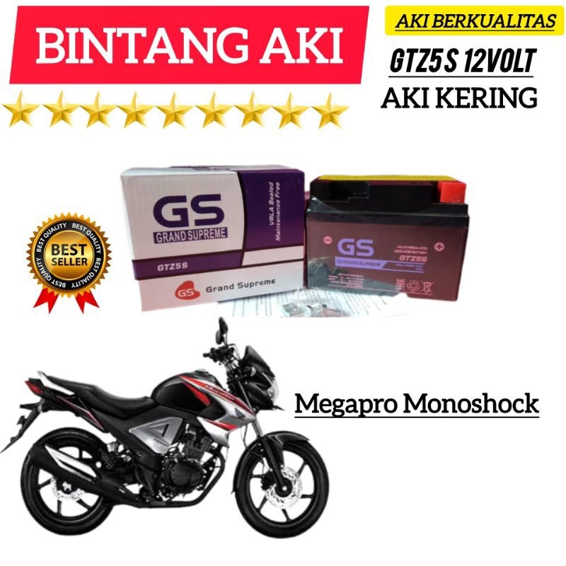 ALIANSHOP Aki Motor Megapro Monoshock Aki GS Grand Supreme Aki Kering Accu kering GTZ5S 12 Volt 4Ah