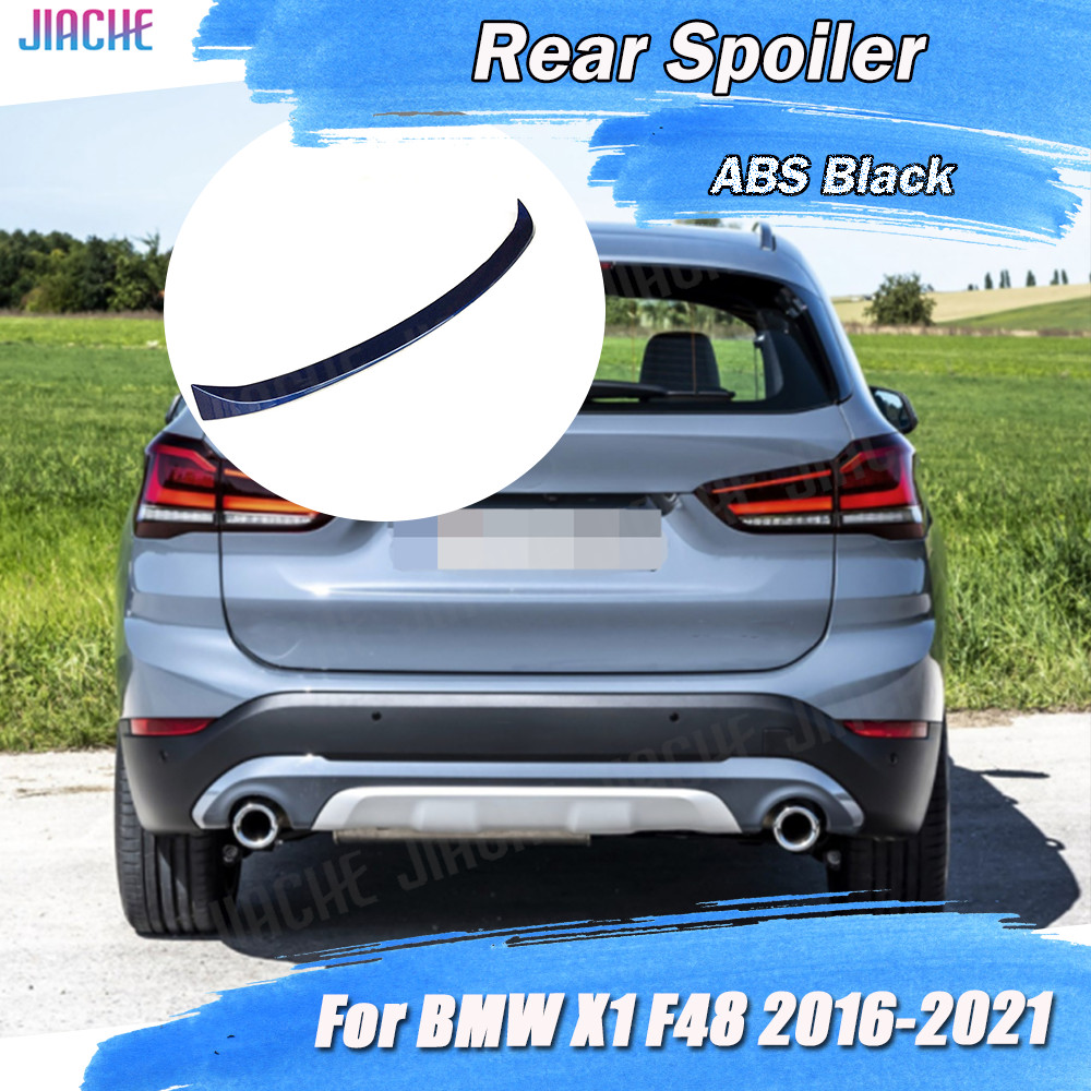 Carbon Look Rear Trunk Lip Spoiler Gloss Black Middle Wings Fits For BMW X1 F48 2016-2021 Rear Spoil