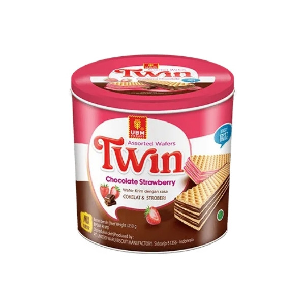UBM WAFER TWIN CHOCOLATE STRAWBERRY TIN 230 GR