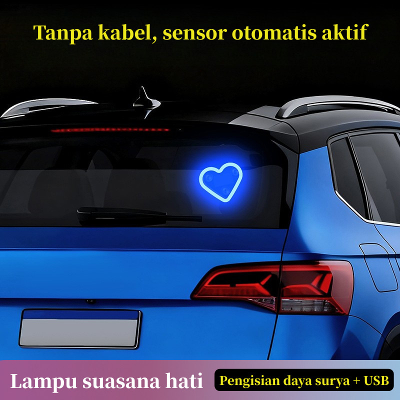 Lampu Hati Mobil Solar&USB Charging Lampu Atmosfer LED Variasi Kaca Mobil 5 Mode Cahaya Tanpa Kabel