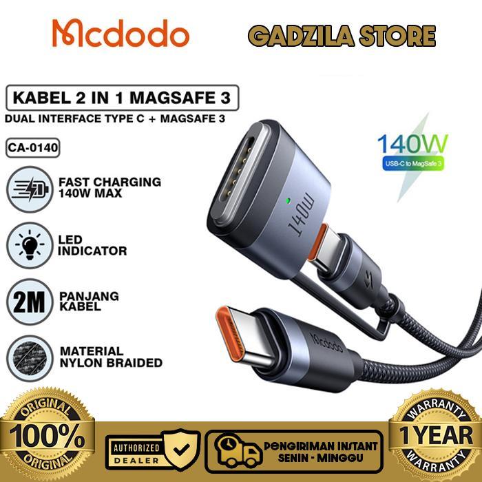 MCDODO Kabel 2 In 1 Magsafe 3 140w + PD3.1 Type C Fast Charging 240w Max For Laptop MacBook Air Pro 