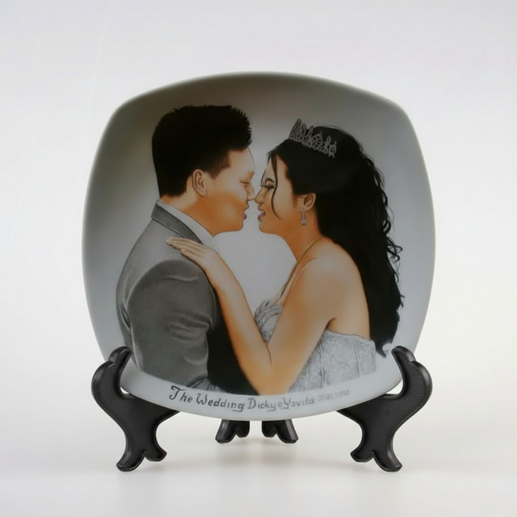 Kado Hadiah Pernikahan Piring Lukis Wajah Custom Premium, Kado Wedding, Kado Nikah, Hadiah Pernikaha