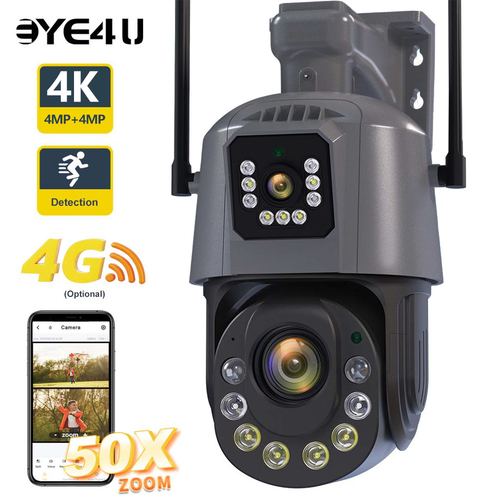 4K 8MP WiFi IP Camera 50X Optical Zoom Dual Screens Outdoor PTZ Security Cam Human Detection Video S
