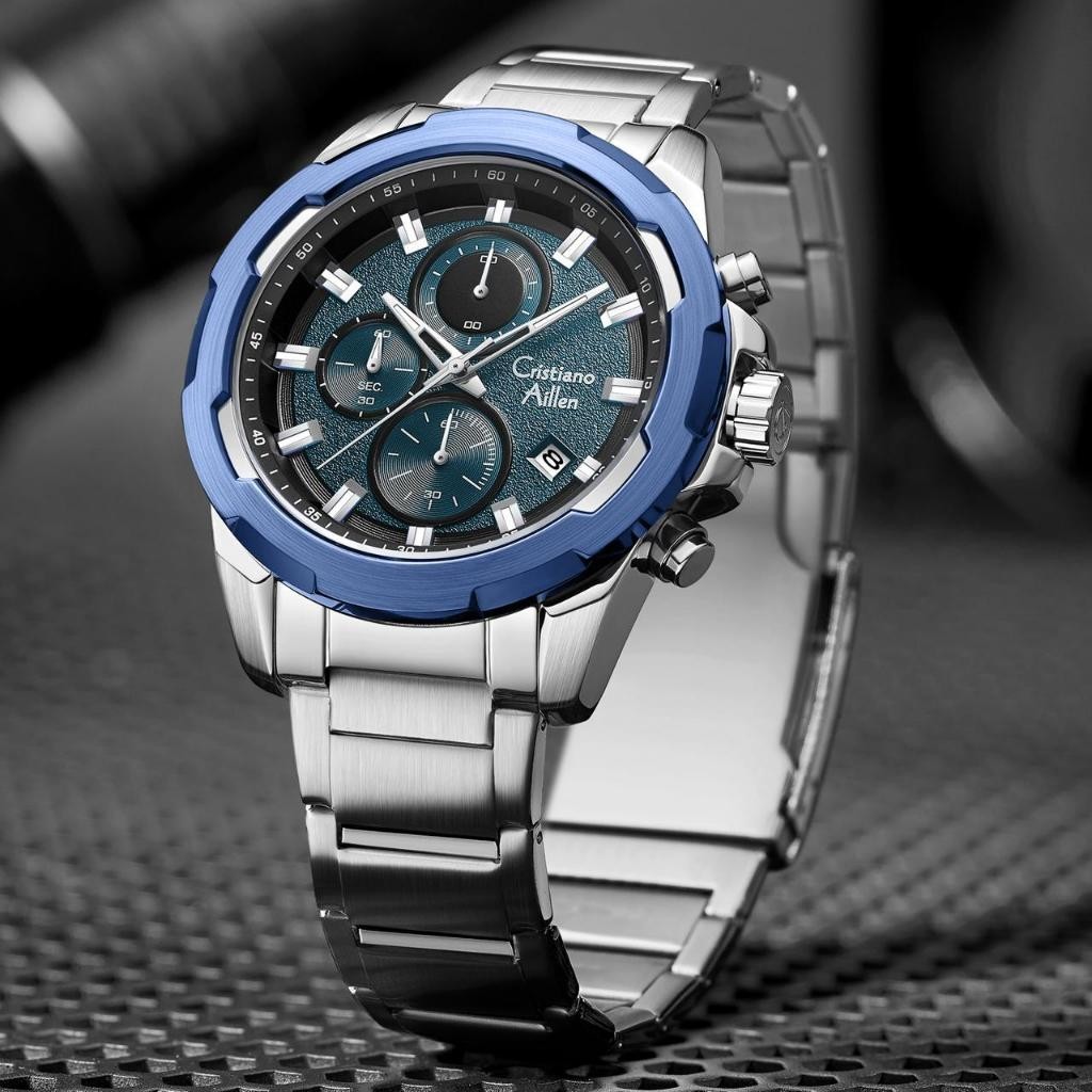 JAM TANGAN PRIA CRISTIANO AILLEN 8888 RANTAI CHRONO STAINLESS STEEL WATER RESIST GARANSI