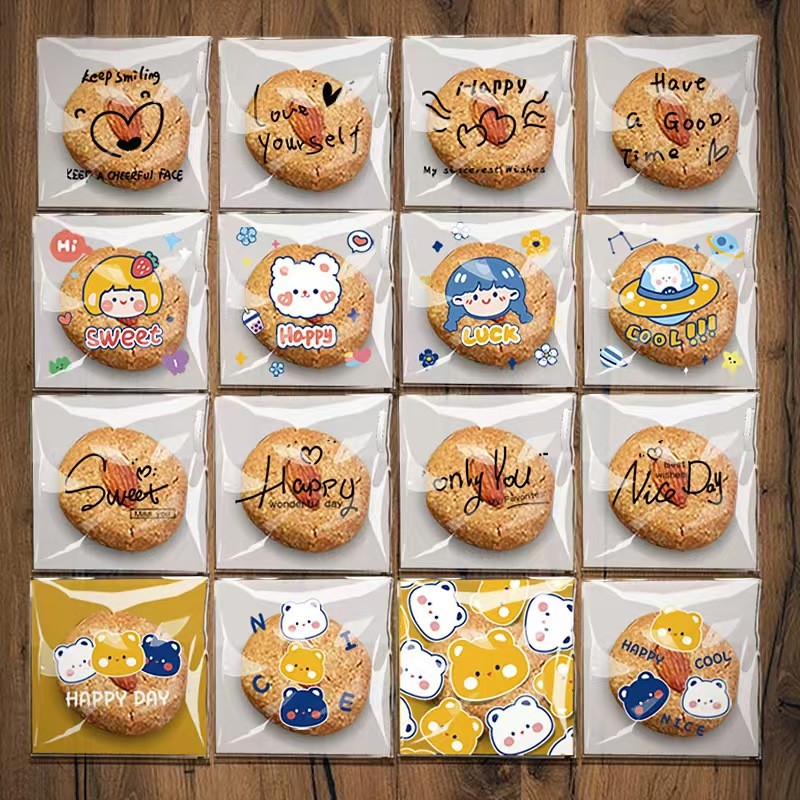 [GROSIR 100PCS] Plastik Cookies OPP 7x7+3cm / Plastik OPP LEM Motif Lucu 100 Lembar Plastik Permen K