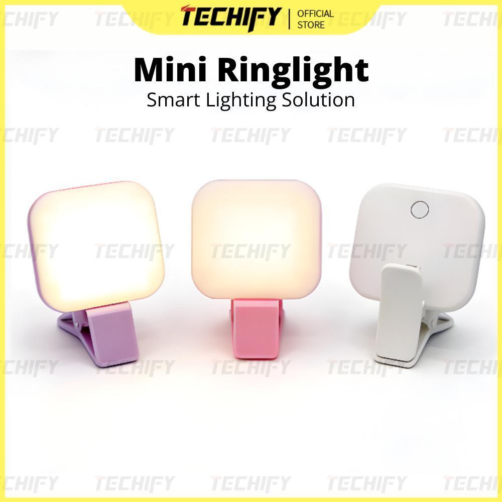 Mini Ring Light Clip HP Portable LED Selfie Light Rechargeable USB Mini Ringlight 3 Mode Cahaya Puti
