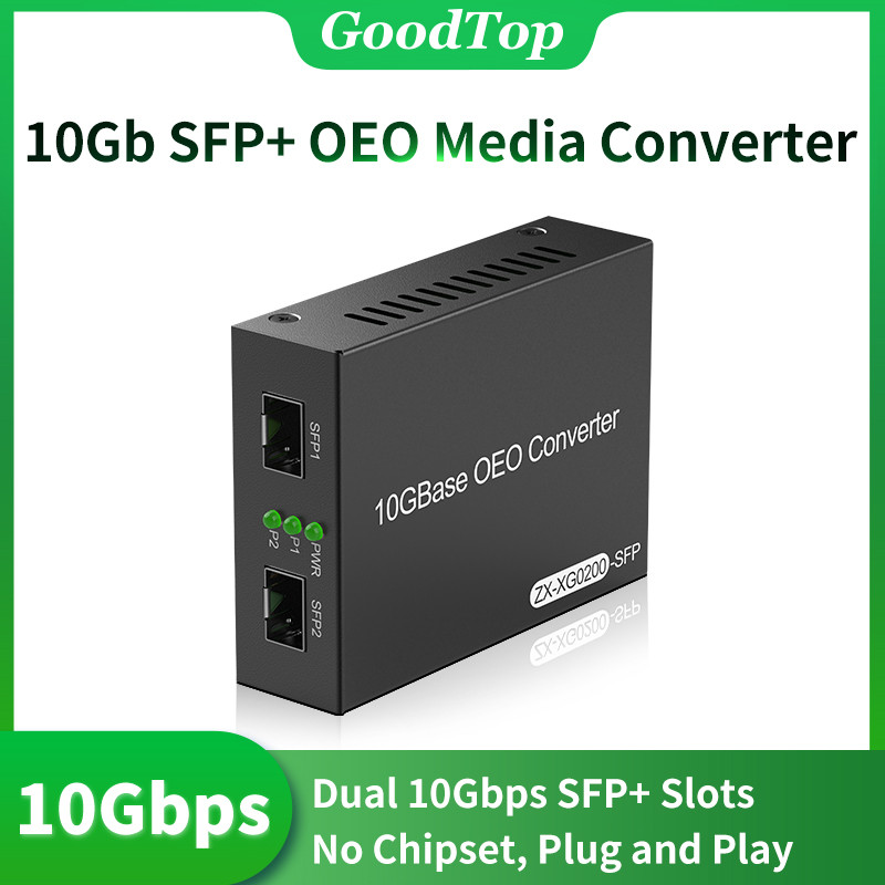 GoodTop 10Gb SFP+ OEO SFP to SFP Media Converter Dual 10G SFP+ Slots 100M/1G/2.5G/10GBase-T Fibre Me