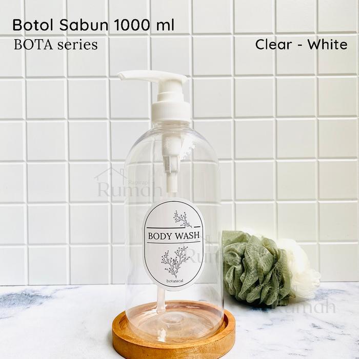 Botol Tempat Sabun Cair Pump Dispenser 1liter 1000ml Body Clear White - BOTA1L CLR-WHT, Body Wash