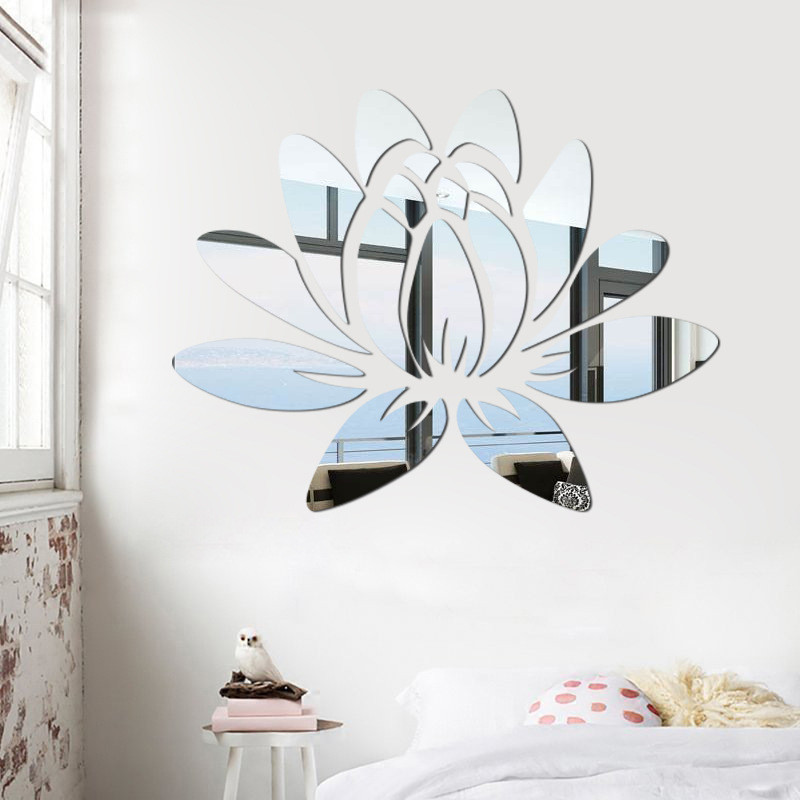 Lotus 3D Mirror Wall Sticker Home Living Room Bedroom Office Hallway Wall Decorations Acrylic Mirror