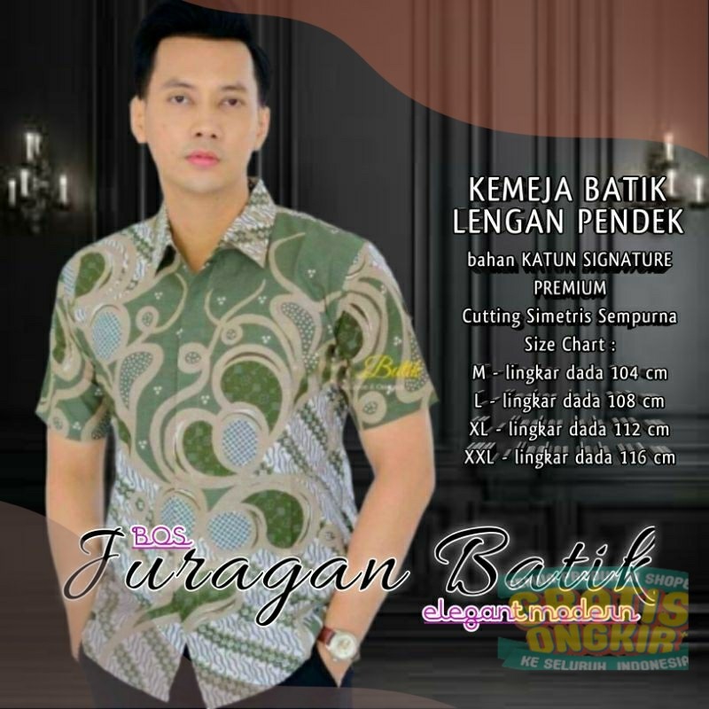 Kemeja Batik Pria Lengan Pendek Warna Hijau Sage | Hem Batik Pria Lengan Pendek - HEM Batik Cowokpak