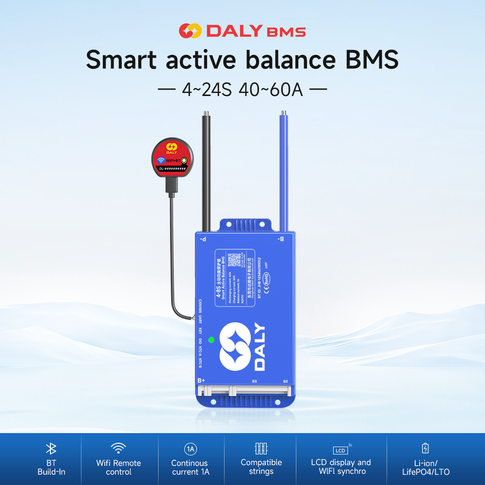 Daly smart BMS 3S 4S 8S 16S 17S 24S 12V 24V 48V 60V 72V 40A 60A BMS Lifepo4 Li-ion LTO baterai bms u