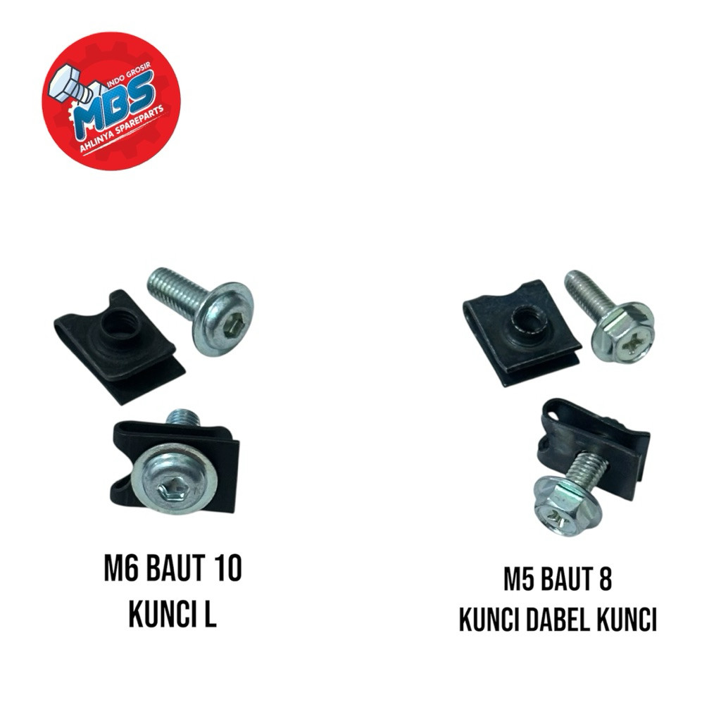 TERLARIS BAUT CLIP KLIP M6 BAUT 10 KUNCI L ddan M5 BAUT 8 FLANGE TOPI DABEL KUNCI ORIGINAL ORI