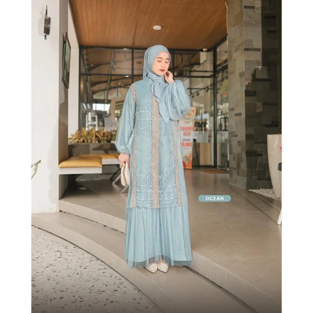 ADEENA GAMIS BRUKAT HT- Dress Ceruty Mix Renda Simpel Elegan Pesta Kondangan S-XXl - KONVEKSI