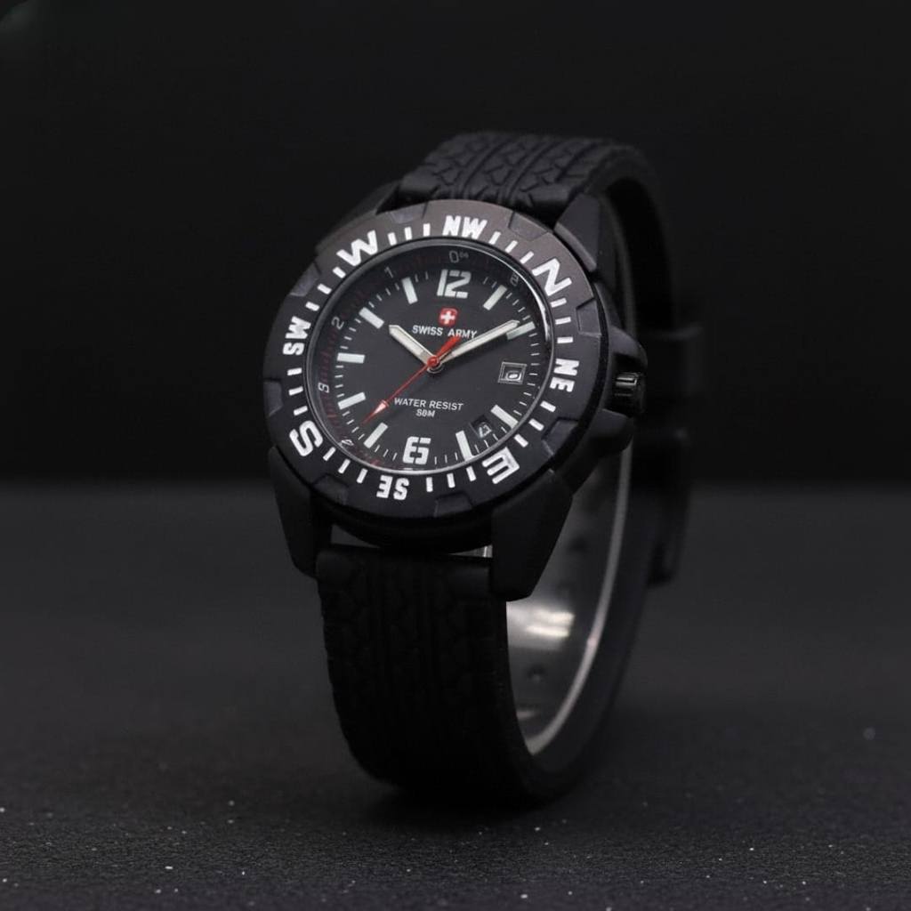 JAM TANGAN TERLARIS Jam Tangan Pria Swiss Army Rubber Strap Fitur Tanggal Include Box dan Bonus Batr