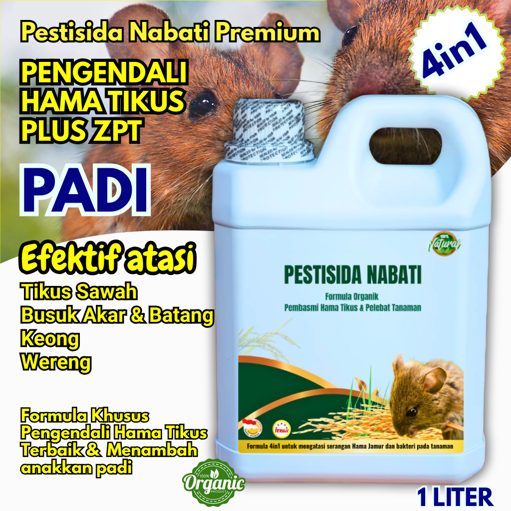 Pestisida Nabati Formula Organik 4in1-  Pengendali Hama Tikus Padi Sawah 1L Plus ZPT | Pestisida Pem