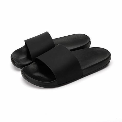 Sandal Slop Pria & Wanita Anti Air Tanpa Lem Upper Lock System Polos Karet Shoes Sendal Selop Hitam 