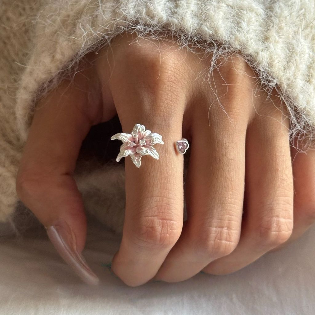 Perak Murni 999 Starside Lily Series Cincin Pacar Sterling Cincin Perak