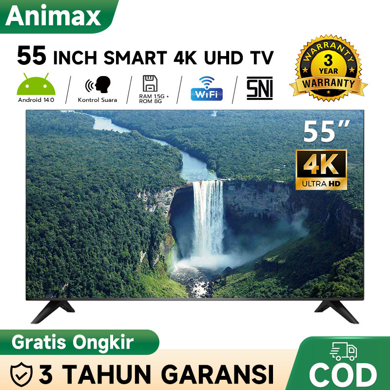 Animax TV Smart 50 inch TV / 55 inch TV 4K UHD Ready Televisi Bluetooth Connectivity - Youtube Telev