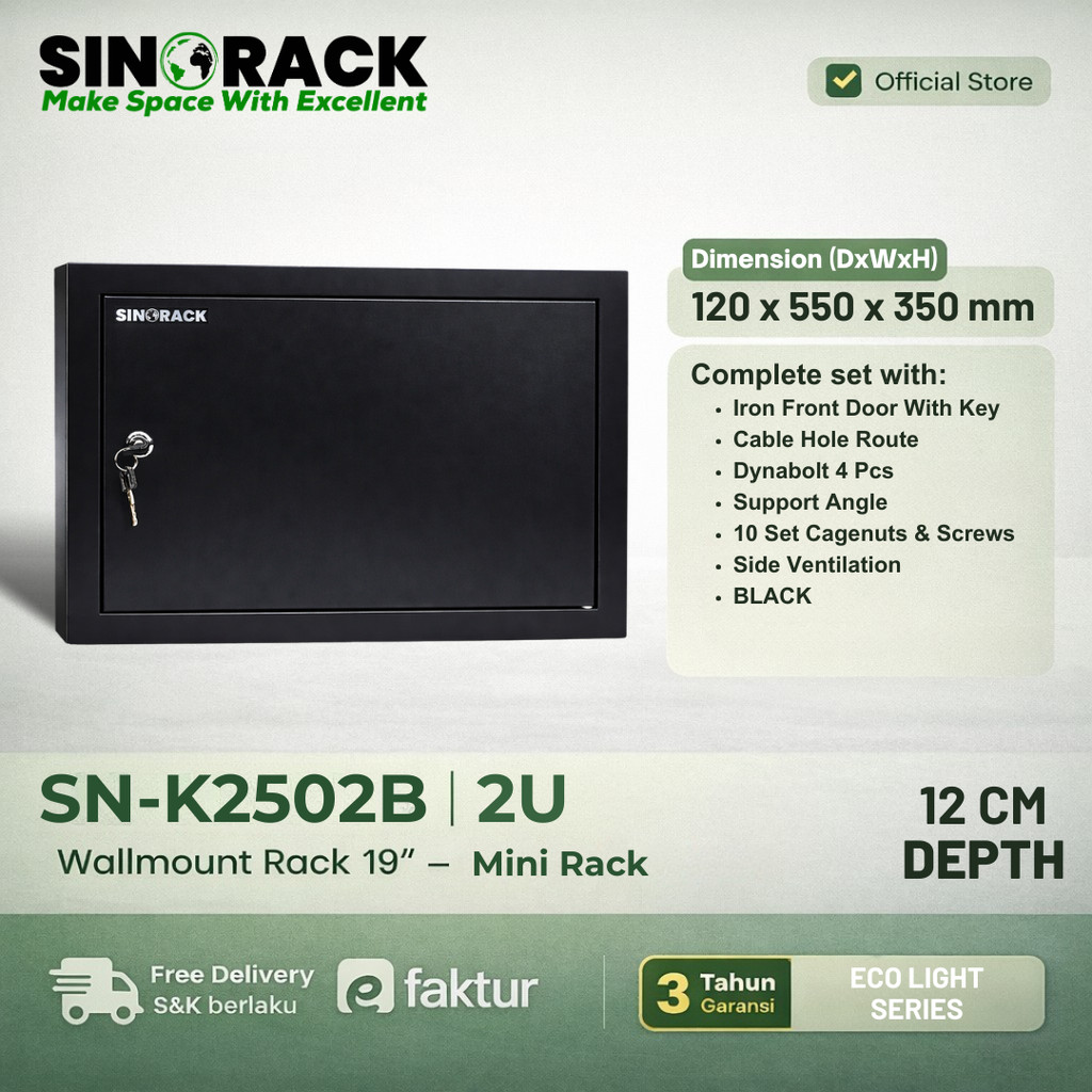 RAK SERVER 2U || HITAM SERIES || Wallmount Rack Server 2U SINORACK | Mini Series 120x550x350mm