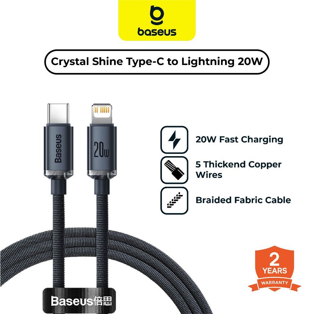 BASEUS Kabel Data Crystal Shine Type-C to Lightning 20W Fast Charging - Garansi 2 Tahun