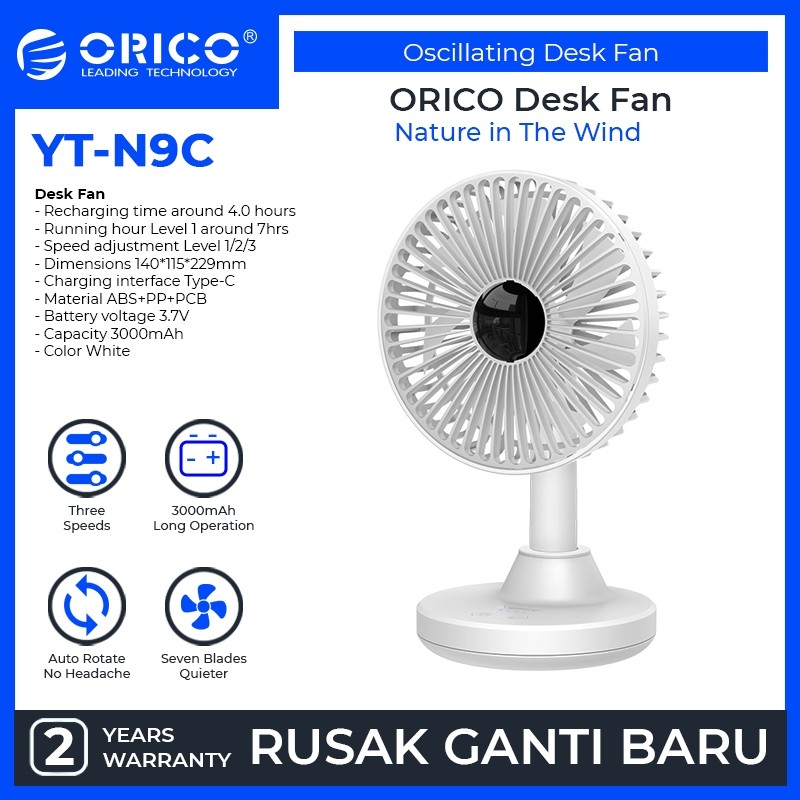 ORICO Oscillating Desk Fan 3000mAh - YT-N9C