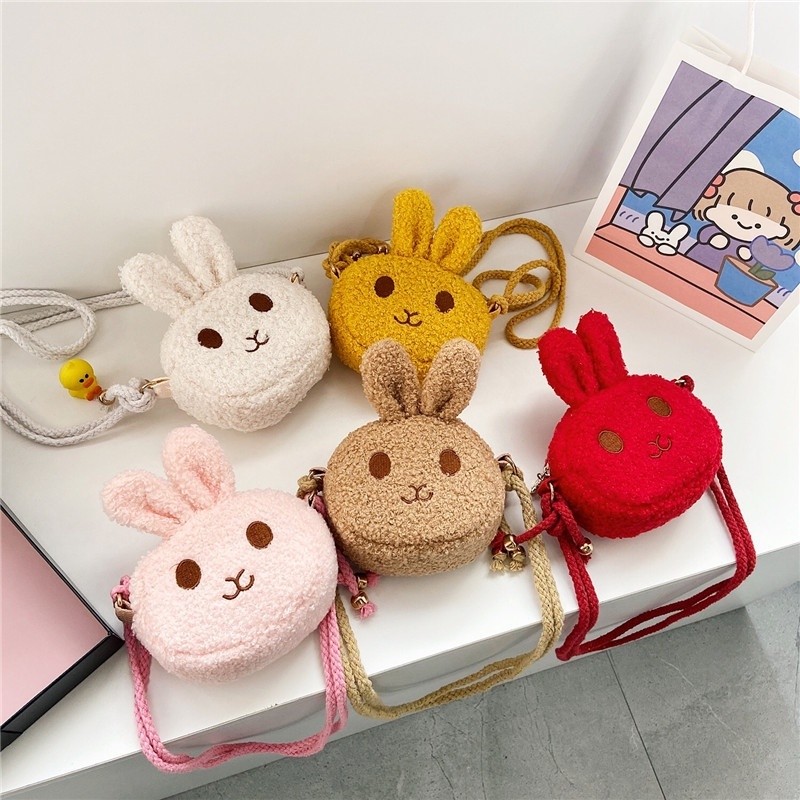 TAS ANAK BULU TAS DOMPET MINI UNTUK MENYIMPAN UANG TAS UNIK KARAKTER KELINCI TAS SELEMPANG ANAK