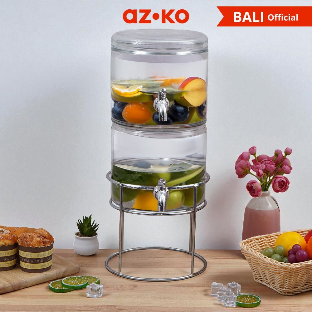 AZKO Culinart 3.8 ltr Set 2 Pcs Minimal Dispenser Minuman Kaca Dengan Rak Transparan Juice Dispenser