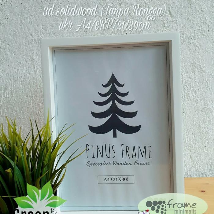 frame kayu 3D Solidwood A4/8Rp/20x30 (papan dgn kaca nempel) - Putih, Akrilik