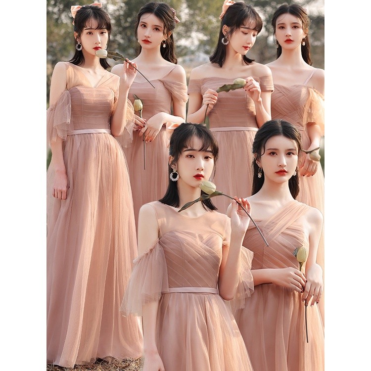 Gaun pengiring pengantin  panjang baru Korea rok perjamuan tuan rumah pertunjukan live female GAUN U