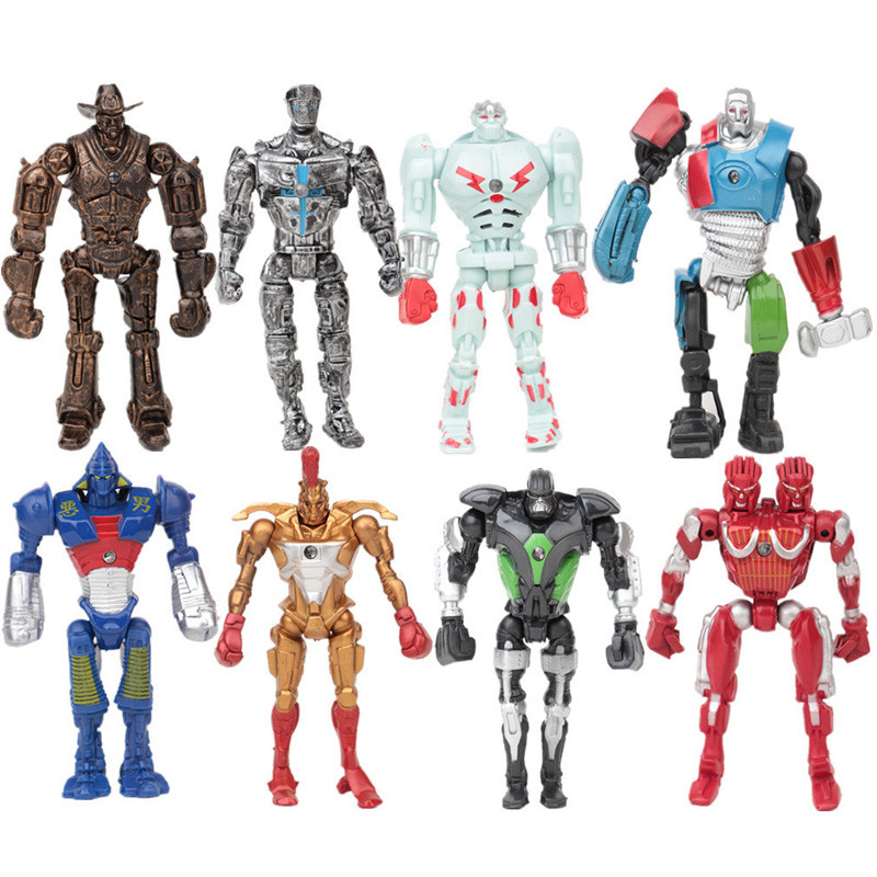 8Pcs 13cm Movie Real Ainme Cartoon Steel Zeus Atom Midas Adam Raider Robot Noisy Boy Action Figure M