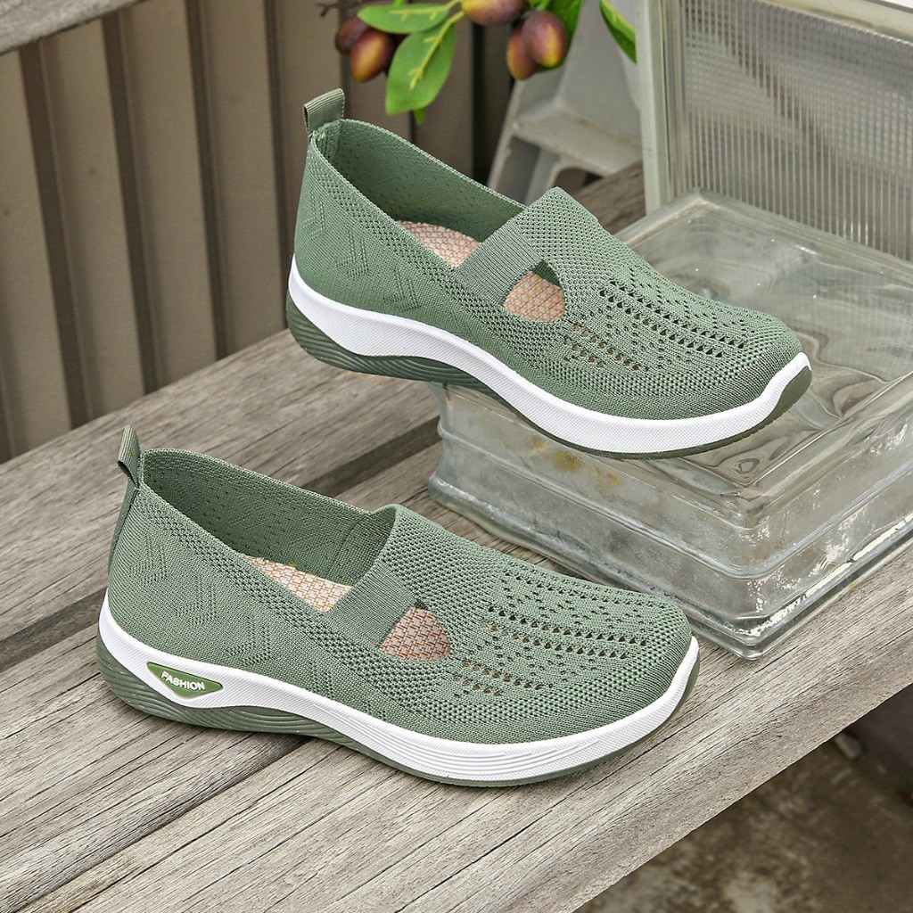 Terbaru SOLWAY [14 Warna] sepatu wanita Sepatu Flat cewek Rajut Slip On Tahan Air Berpori Sol Karet 