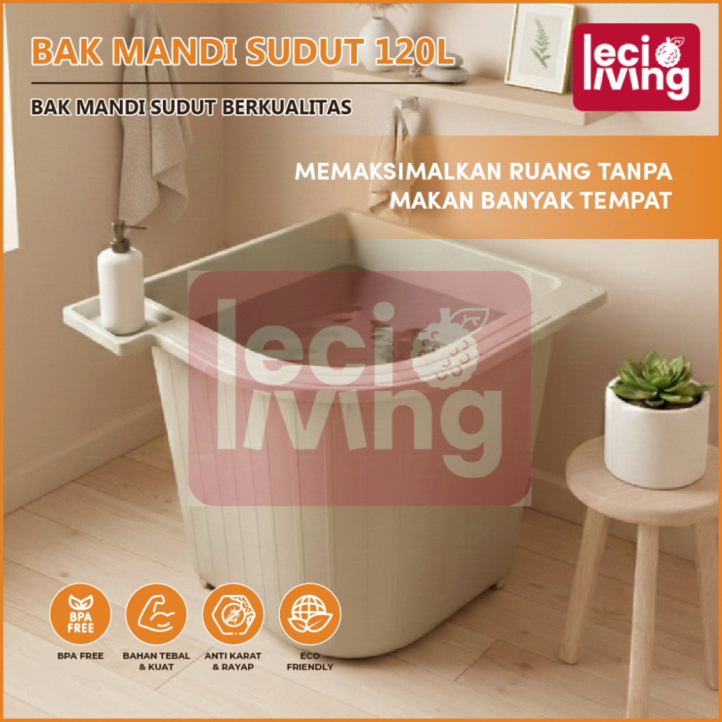 BAK MANDI SUDUT 120L + TEMPAT SABUN - Bak Mandi Plastik  / Bak Air Sudut Oval / Ember Mandi Besar