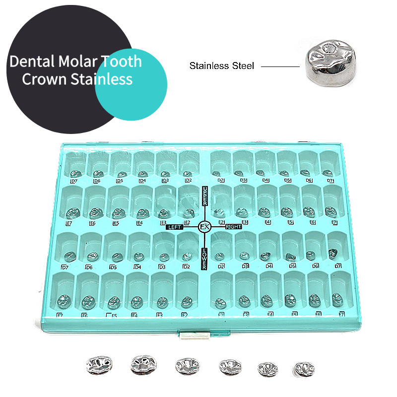 48Pcs/Set Mahkota Gigi Molar Stainless Steel untuk Anak, Mahkota Logam Preformed, Perlengkapan Kedok