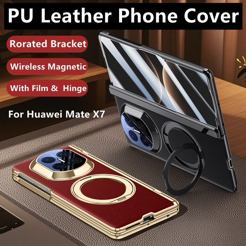 Casing untuk Huawei Mate X7  Sarung Ponsel Kulit Lipat Magnetik    Pelindung Layar Engsel Penyangga 