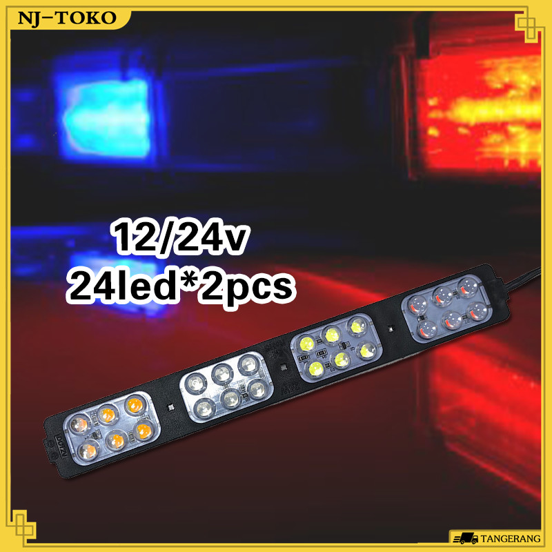2PCS Lampu Dashboard Strobo Flash 12 LED Dua Baris 6W Merah Biru Lampu Polisi Sinyal Bahaya Kaca Dep