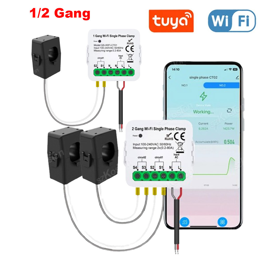 Tuya WIFI Energy Meter Sensor Arus Statistik untuk Penerangan Listrik Tenaga Surya Monitor KWH 100-2