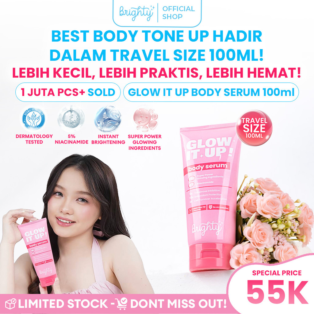 [100ml] Brighty Glow It Up Body Serum Mengurangi Noda Hitam Pencerah Kulit Melembabkan Kulit Memperk