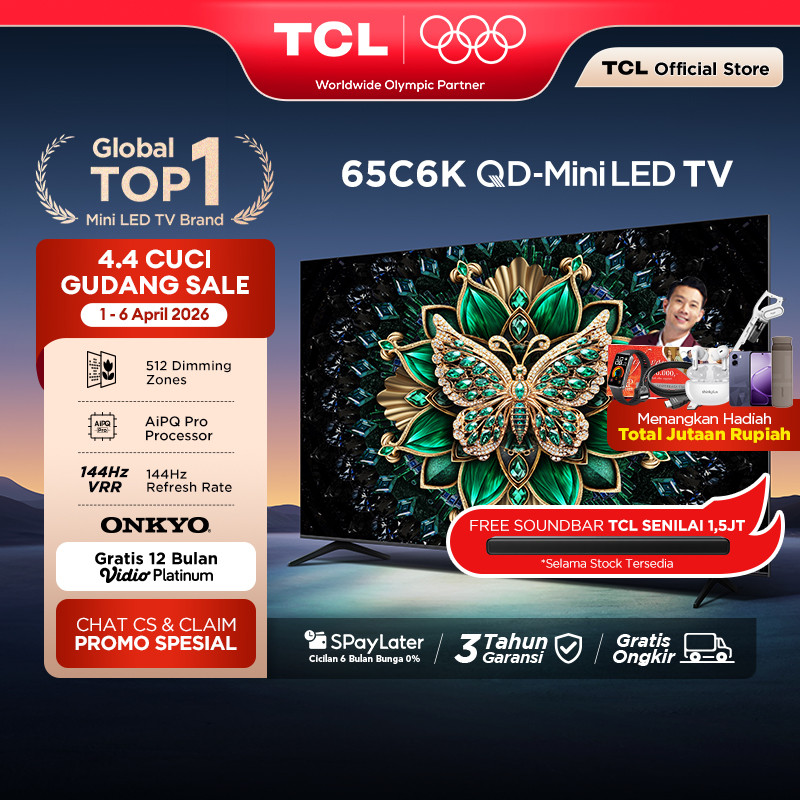 TCL 65 Inch QD-Mini LED TV C6K - Halo Terminator - Onkyo 2.1 - 144Hz - HVA Panel - Energy Saving - G