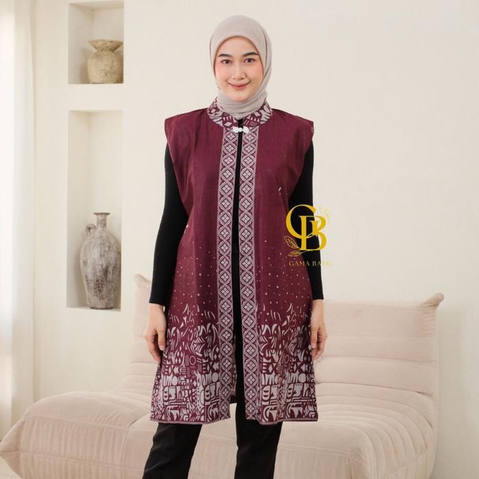 Long Cardi Batik Atasan Wanita Modern Outer Panjang Tanpa Lengan Baju Katun Muslim Kardigan Tunik Hi