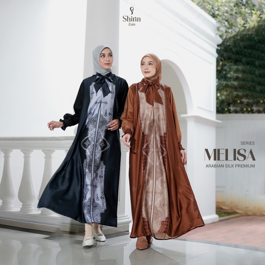 Gamis Silk Terbaru Motif Elegan Mix Tulle Dress Lebaran Busui Frendly - Shirin Zein Melisa Series