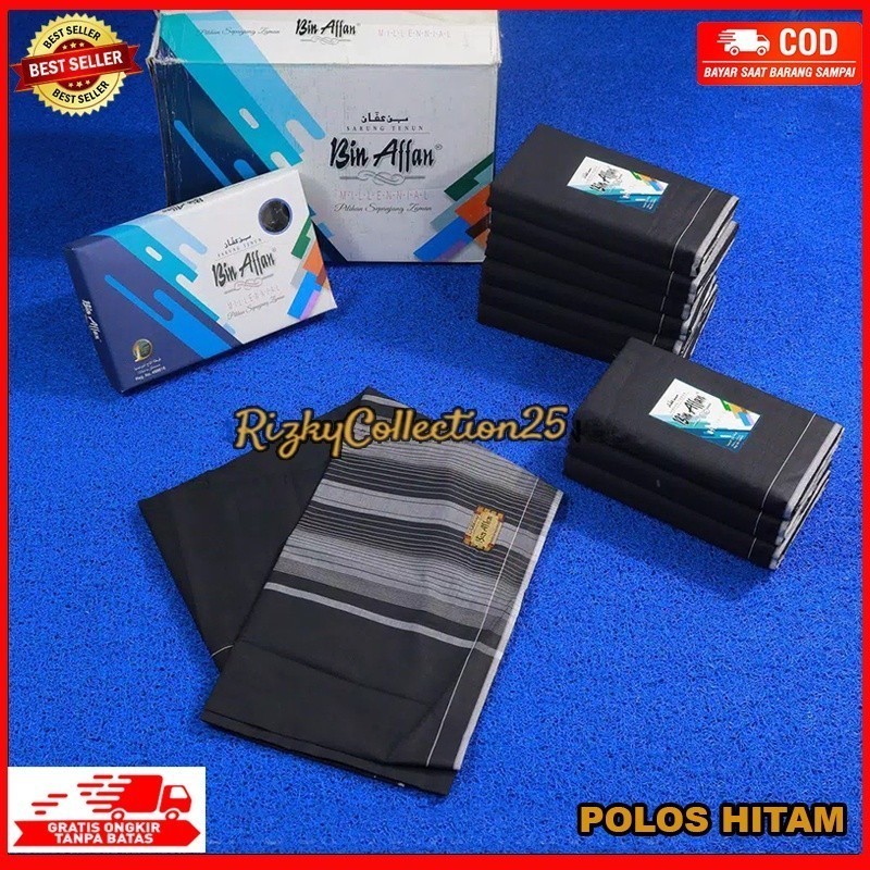 Sarung Atlas Dewasa – Polos Hitam / Bin Affan Putih