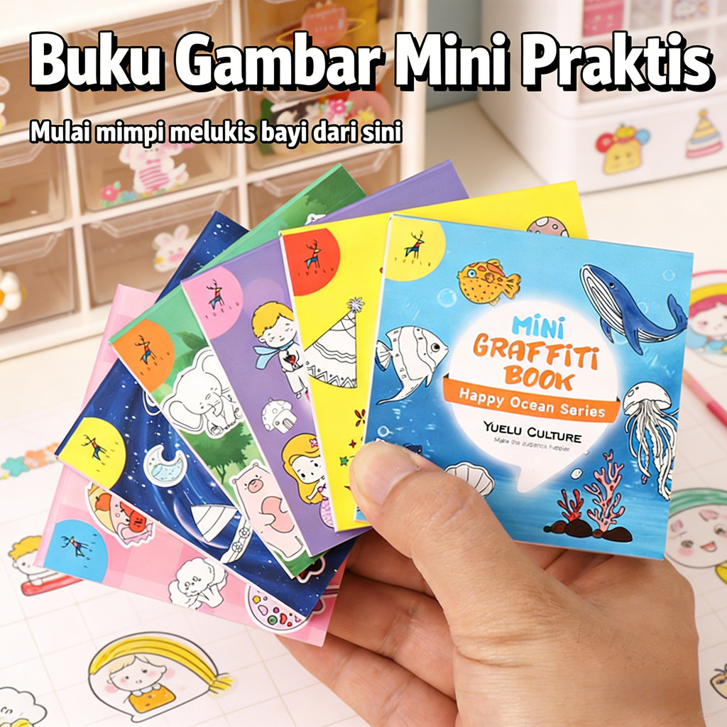Buku Mewarnai Mini Portabel untuk Balita, Buku Gambar & Catatan Lucu Anak Usia Dini