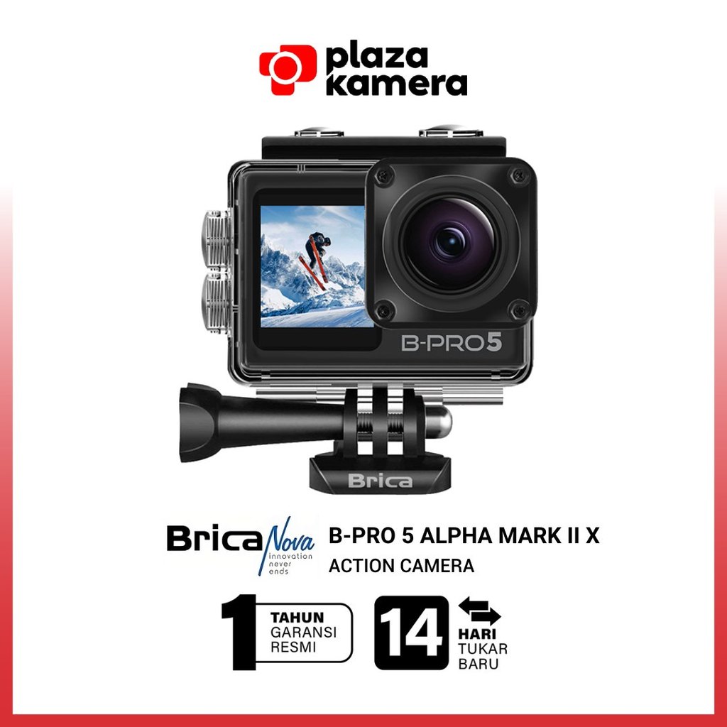 Brica B-PRO 5 Alpha AE2X Action Camera - Hitam, Sensor SONY Exmor-R 20MP, 4K, 170° FOV, Waterproof 40m