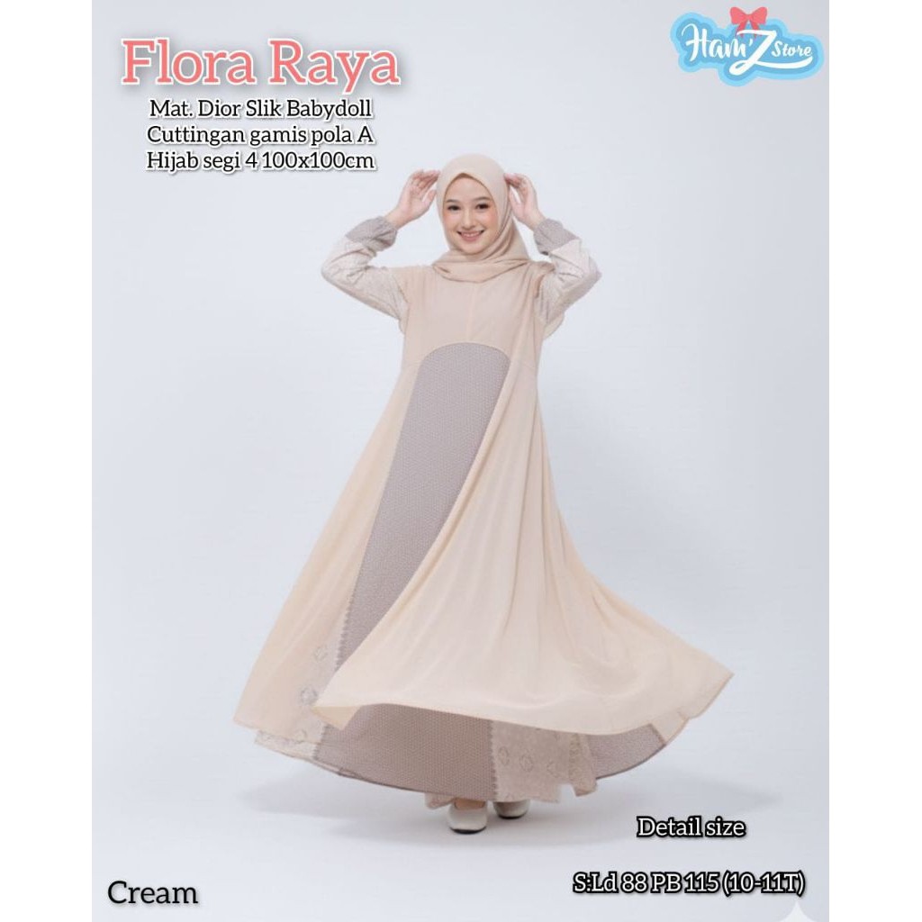 1101  Flora Gamis muslim anak perempuan free hijab by Ham'z Store  // ONESTUFF