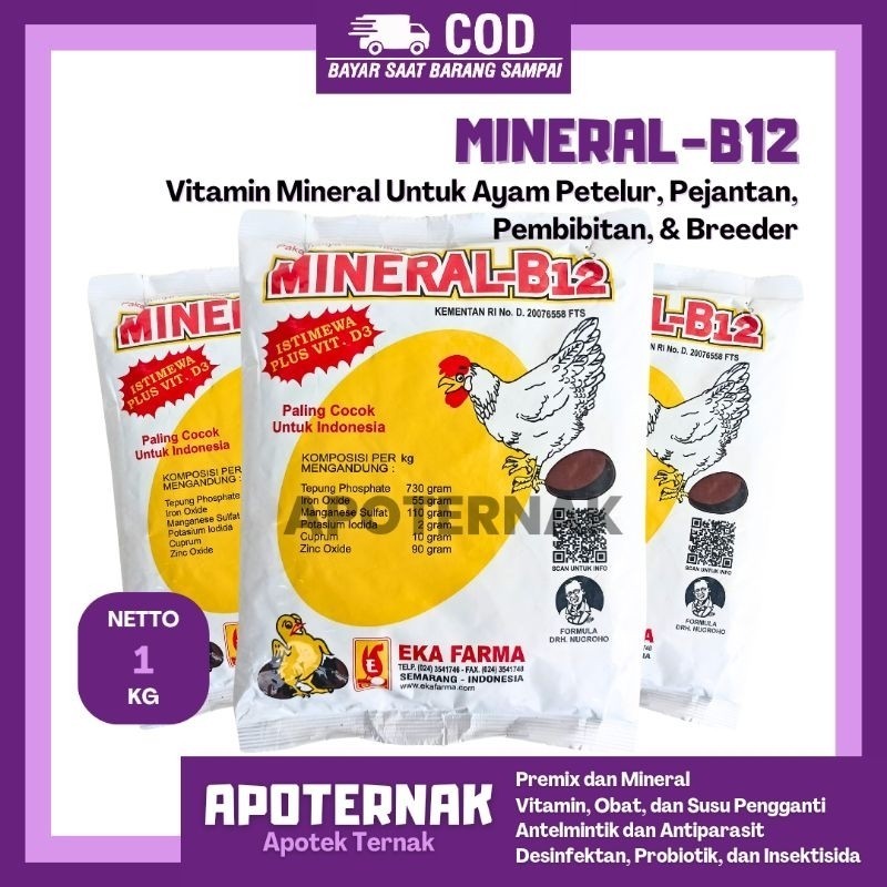 MINERAL B12 1 KG Eka Farma - Vitamin Mineral Ayam Petelur Pejantan Pembibitan Breede - Mineral Ayam 