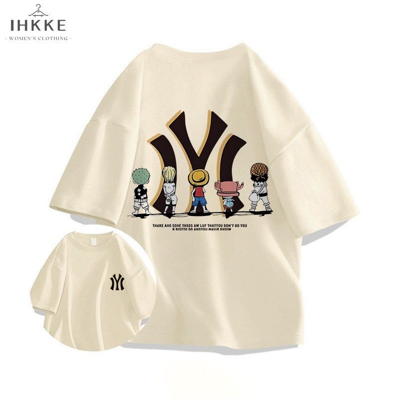 IHKKE Atasan Wanita Kekinian | Kaos MLB | Kartun Anime One Piece Patterned Graffiti Print T-shirt | 